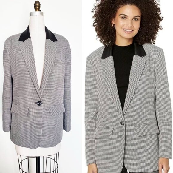 Steve Madden Womens Black White Houndstooth Dominique Blazer Jacket M NWT